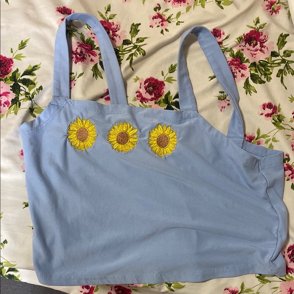 Blue Sunflower Embroidered Women's Top